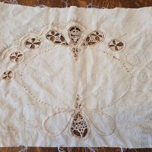 Vintage Antique Embroidered Battenburg Lace Rectangle Unfinished